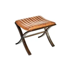 Nkuku Narwana Ribbed Leather Footstool Living Room