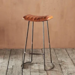 Nkuku Narwana Ribbed Leather Stool - Large Kitchen & Dining Room