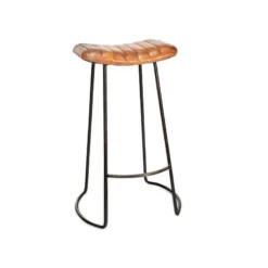 Nkuku Narwana Ribbed Leather Stool - Large Kitchen & Dining Room