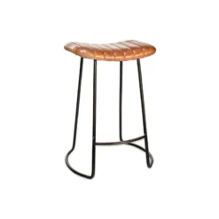 Nkuku Kitchen & Dining Room Narwana Ribbed Leather Stool - Small