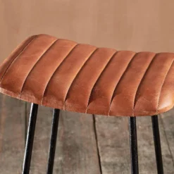 Nkuku Kitchen & Dining Room Narwana Ribbed Leather Stool - Small