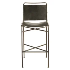 Nkuku Nirmi Leather Sling Back Bar Chair - Charcoal