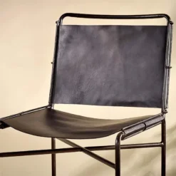 Nkuku Nirmi Leather Sling Back Bar Chair - Charcoal