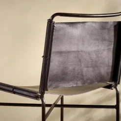 Nkuku Nirmi Leather Sling Back Bar Chair - Charcoal