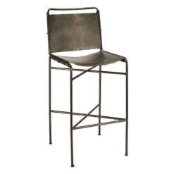 Nkuku Nirmi Leather Sling Back Bar Chair - Charcoal