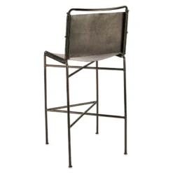 Nkuku Nirmi Leather Sling Back Bar Chair - Charcoal