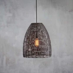Nkuku Noko Black Wicker Conical Pendant - Medium