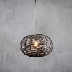 Nkuku Noko Black Wicker Pendant - Small Round Kitchen & Dining Room