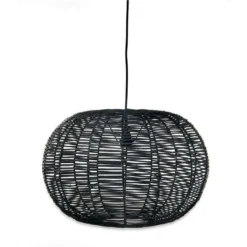 Nkuku Noko Black Wicker Round Pendant - Large