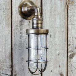 Nkuku Obere Caged Outdoor Light - Antique Brass