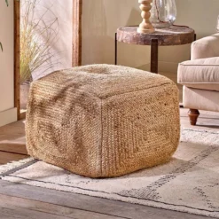 Nkuku Ondal Square Braided Hemp Pouf New Arrivals