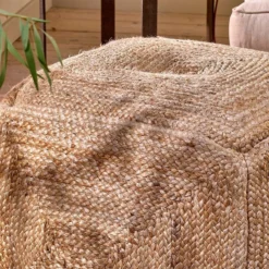 Nkuku Ondal Square Braided Hemp Pouf New Arrivals
