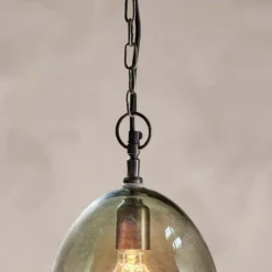 Nkuku Otoro Glass Pendant - Green Smoke - Large Oval