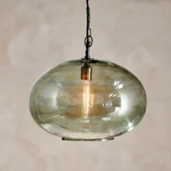 Nkuku Hallway & Bootroom Otoro Glass Pendant - Green Smoke - Large Round