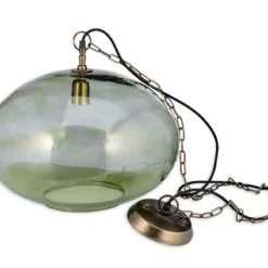 Nkuku Hallway & Bootroom Otoro Glass Pendant - Green Smoke - Large Round