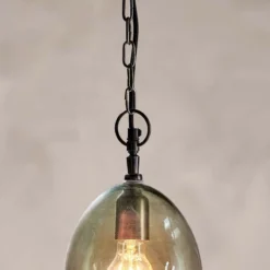 Nkuku Otoro Glass Pendant - Green Smoke - Small Oval