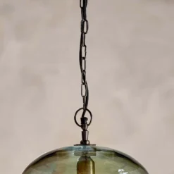 Nkuku Hallway & Bootroom Otoro Glass Pendant - Green Smoke - Small Round