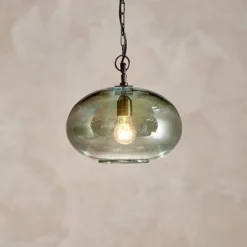 Nkuku Hallway & Bootroom Otoro Glass Pendant - Green Smoke - Small Round