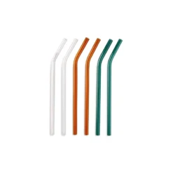 Nkuku Tableware Ouzoud Glass Straws - Amber, Teal & Clear (Set Of 6)
