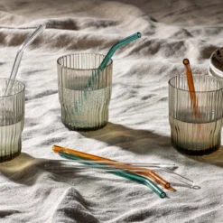 Nkuku Tableware Ouzoud Glass Straws - Amber, Teal & Clear (Set Of 6)