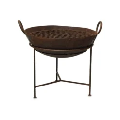 Nkuku Reclaimed Iron Kadai Fire Pit With Grill - Medium Garden Furniture