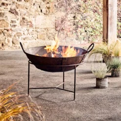 Nkuku Reclaimed Iron Kadai Fire Pit With Grill - Large Garden Furniture