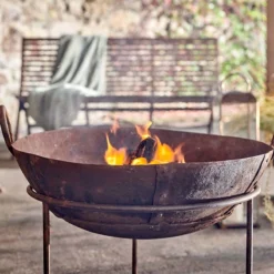 Nkuku Reclaimed Iron Kadai Fire Pit With Grill - Large Garden Furniture