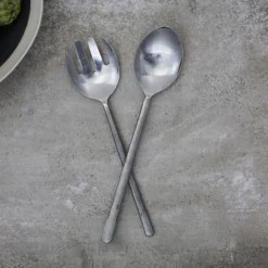 Nkuku Sirkali Salad Server Set - Brushed Silver (Set Of 2)