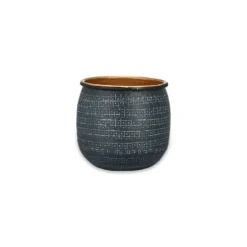 Nkuku Home Accessories Tembesi Etched Planter - Antique Black & Brass (Set Of 2)