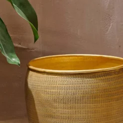 Nkuku Home Accessories Tembesi Etched Planter - Antique Brass