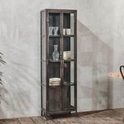 Nkuku Tiko Iron & Glass Tall Cabinet Living Room