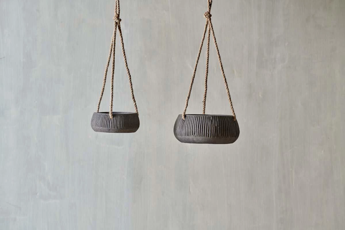 Nkuku Wampu Hanging Planter - Distressed Brown / Black Home Accessories 4 Nkuku Wampu Hanging Planter - Distressed Brown / Black Home Accessories