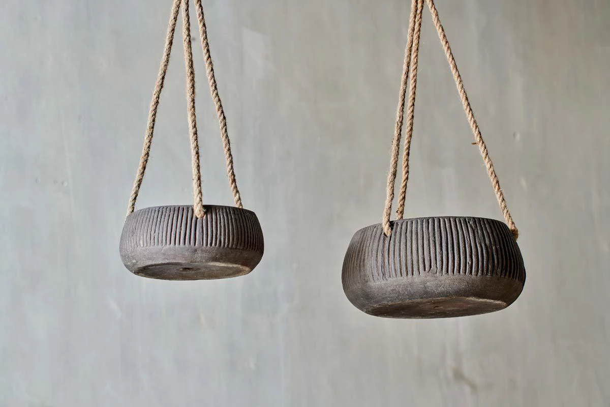 Nkuku Wampu Hanging Planter - Distressed Brown / Black Home Accessories 6 Nkuku Wampu Hanging Planter - Distressed Brown / Black Home Accessories