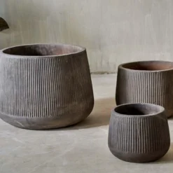 Nkuku Wampu Wide Planter - Distressed Brown / Black Planters & Vases