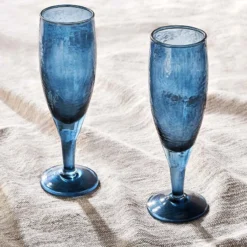 Nkuku Yala Hammered Champagne Glass - Indigo (Set Of 4) Tableware