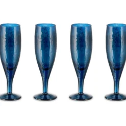 Nkuku Yala Hammered Champagne Glass - Indigo (Set Of 4) Tableware